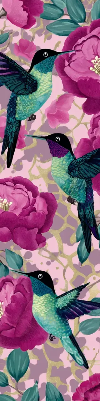 Free printable hummingbird with pretty flowers bookmark