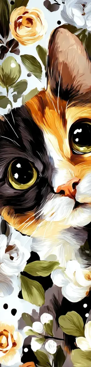 Free printable innocent cat face with flowers bookmark