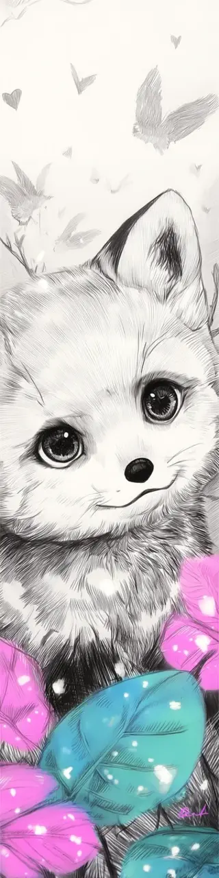 Free printable innocent face white fox bookmark