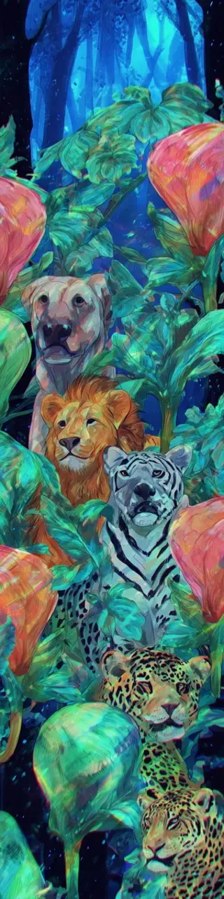 Free printable jungle animals in jungle plants bookmark