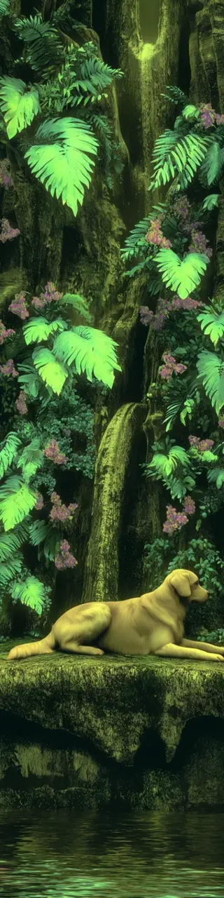 Free printable golden retriever resting in jungle bookmark