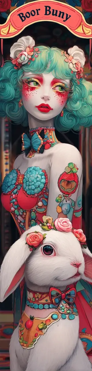 Free printable lady with short rabbit bookmark