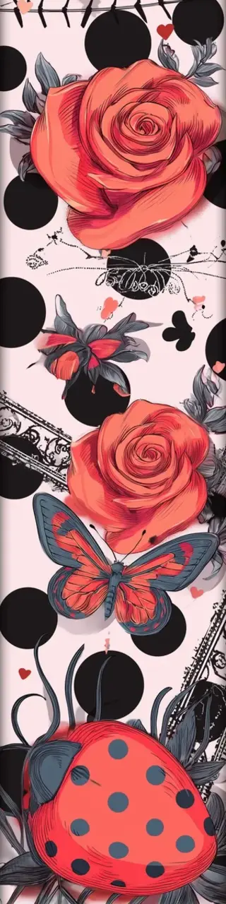 Free printable ladybug polka dot roses bookmark