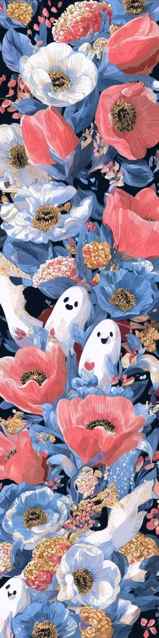 Free printable little ghosts hiding in flowers bookmark