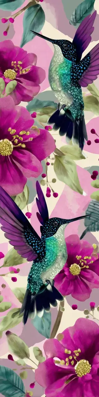 Free printable magenta floral hummingbirds bookmark