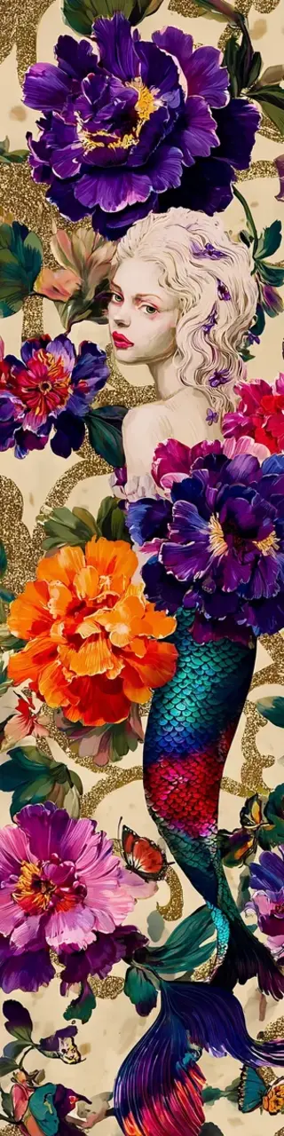 Free printable mermaid maximalist flowers bookmark