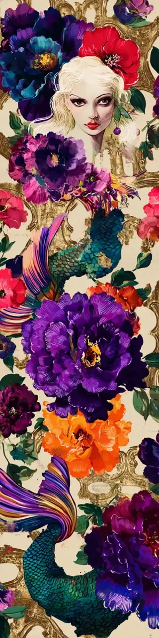 Free printable mermaid theme floral bookmark