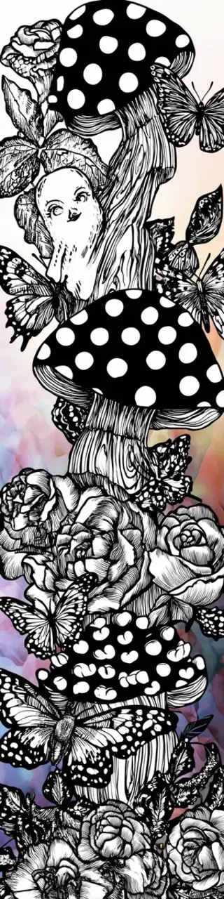 Free printable mushrooms and roses bookmark