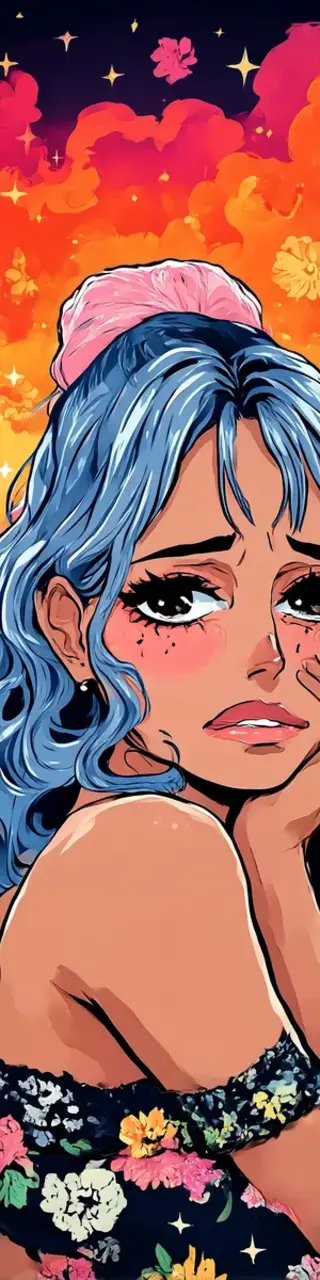 Free printable nervous lady in floral dress bookmark