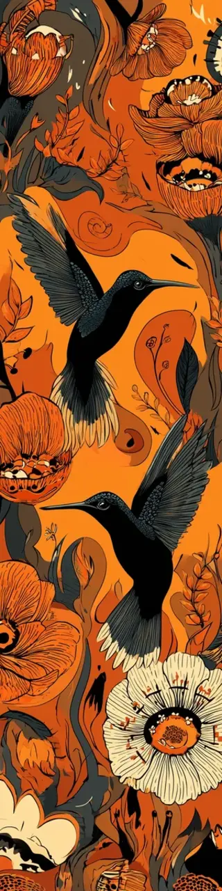 Free printable orange background hummingbirds bookmark