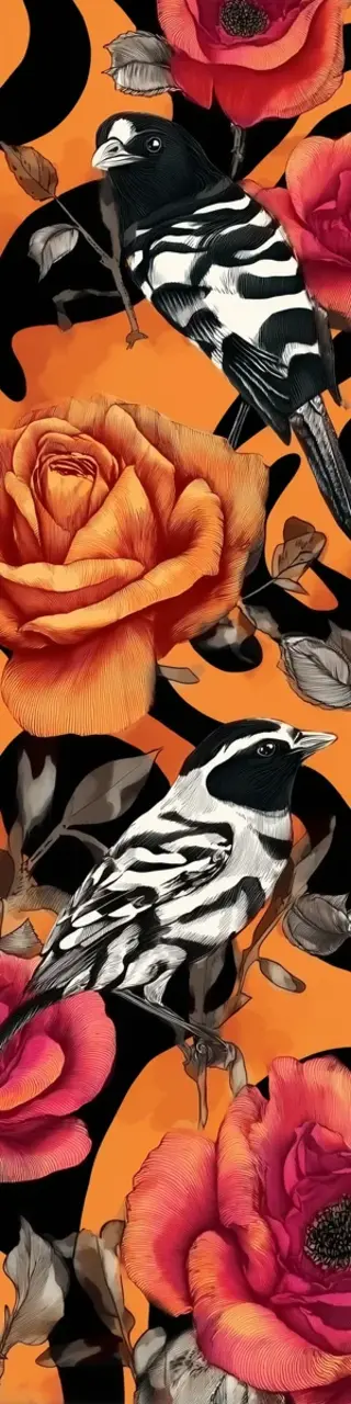 Free printable orange floral birds bookmark