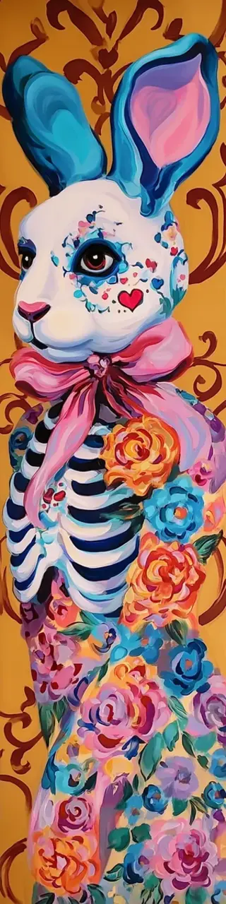 Free printable orange bunny skeleton Halloween bookmark