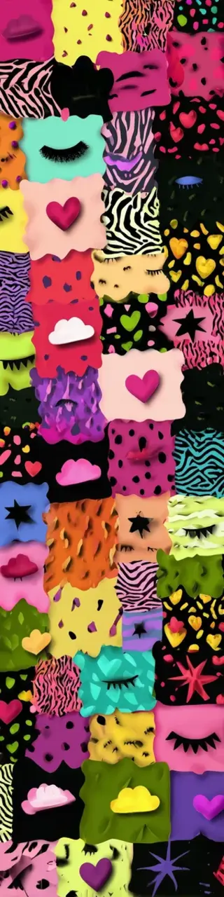 Free printable colorful hearts patches bookmark