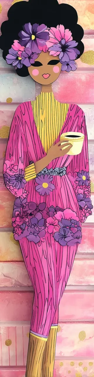 Free printable pink dress and coffee bookmark