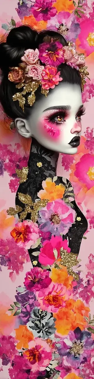 Free printable pink fancy floral woman bookmark