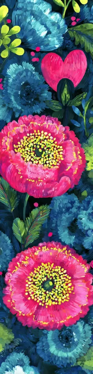 Free printable pink flowers with blue leaves bookmark