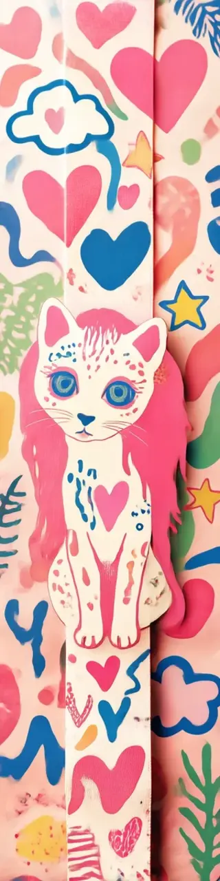 Free printable pink hair cat bookmark