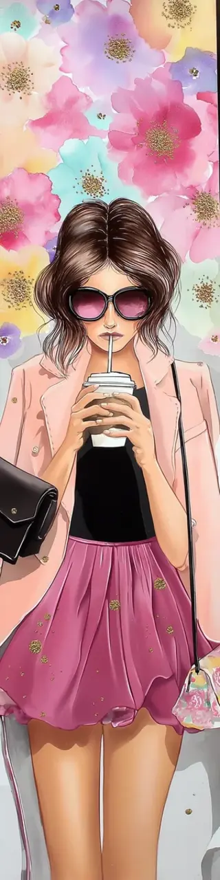 Free printable pink skirt coffee drink bookmark