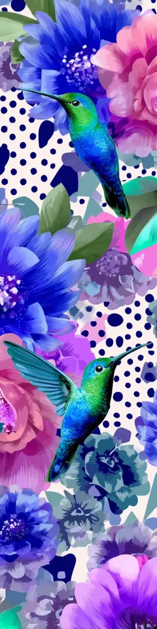 Free printable hummingbirds with cool colors on polka dot background bookmark