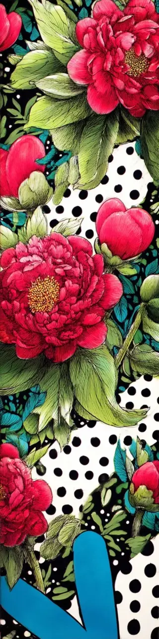 Free printable polka dot red flowers bookmark