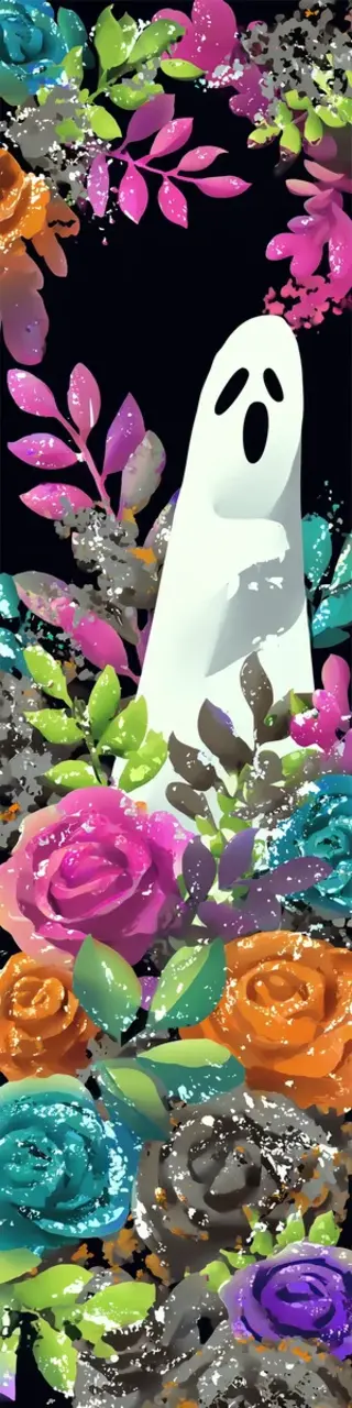 Free printable pop-up ghost with flowers bookmark