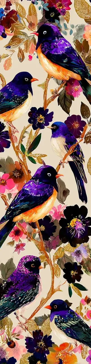 Free printable purple birds maximalist bookmark