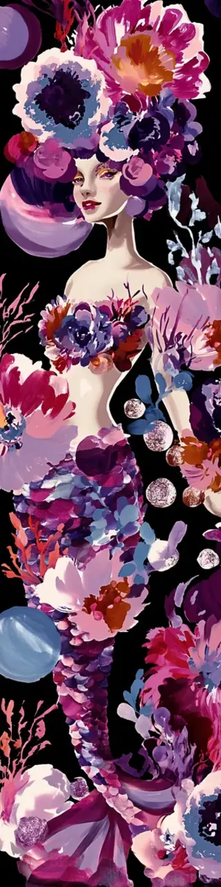 Free printable purple floral mermaid bookmark