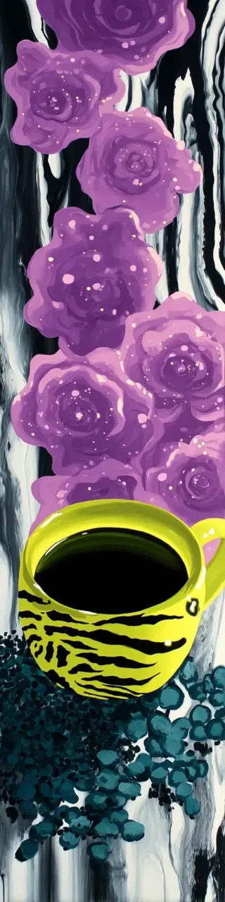 Free printable purple flowers stripes coffee bookmark