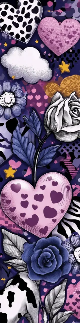 Free printable purple hearts jumble floral bookmark