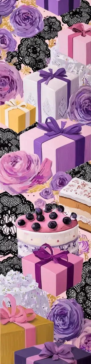 Free printable purple ribboned presents bookmark