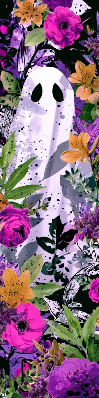 Free printable purple theme floral ghost bookmark