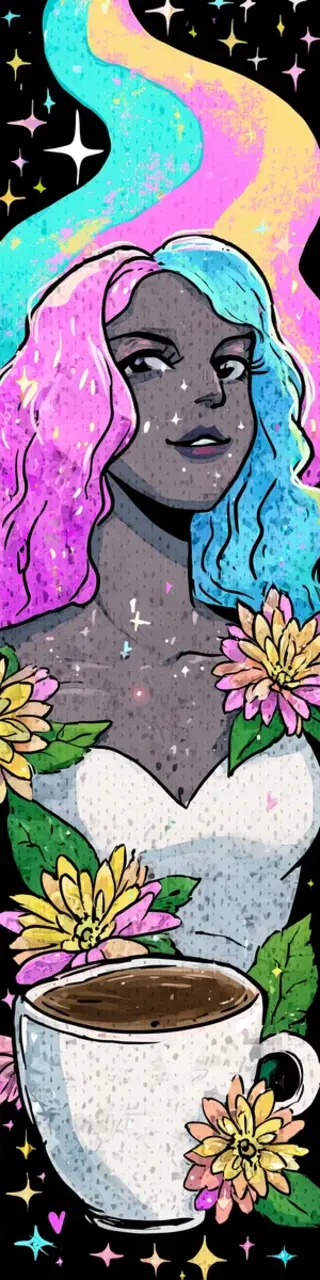 Free printable rainbow lady cup coffee bookmark