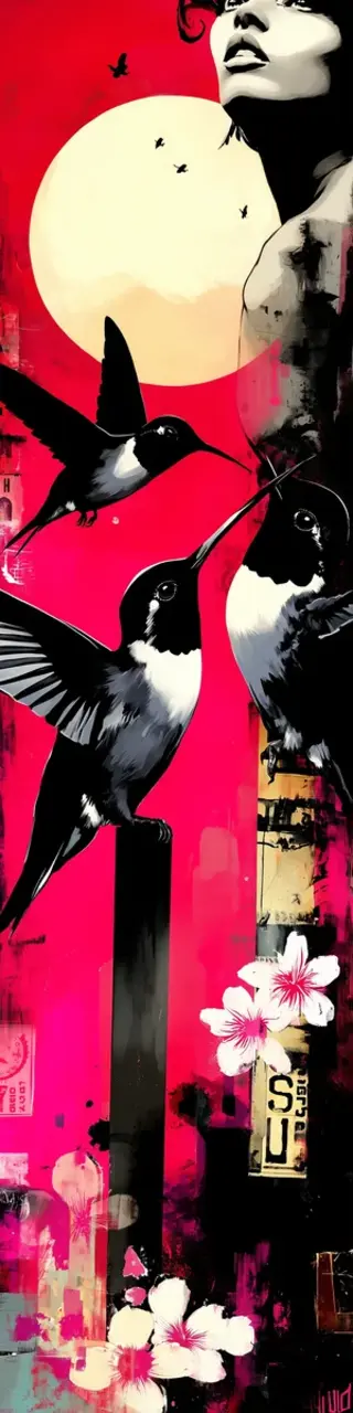 Free printable red and moon hummingbirds bookmark