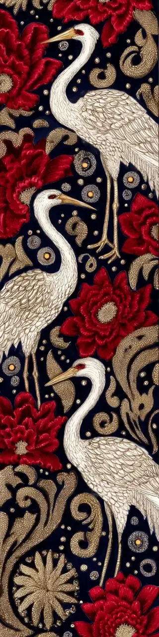 Free printable red beige maximalist herons bookmark