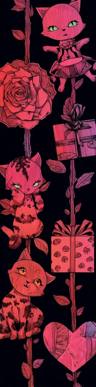 Free printable red cats on black bookmark