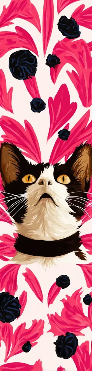 Free printable red paint cat bookmark