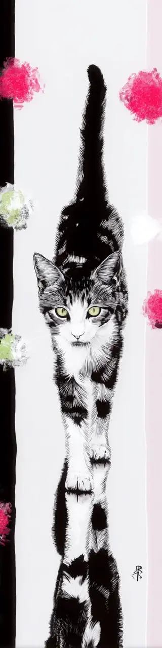 Free printable reflection cat on white bookmark