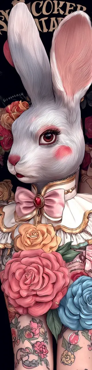 Free printable roses with fancy rabbit bookmark