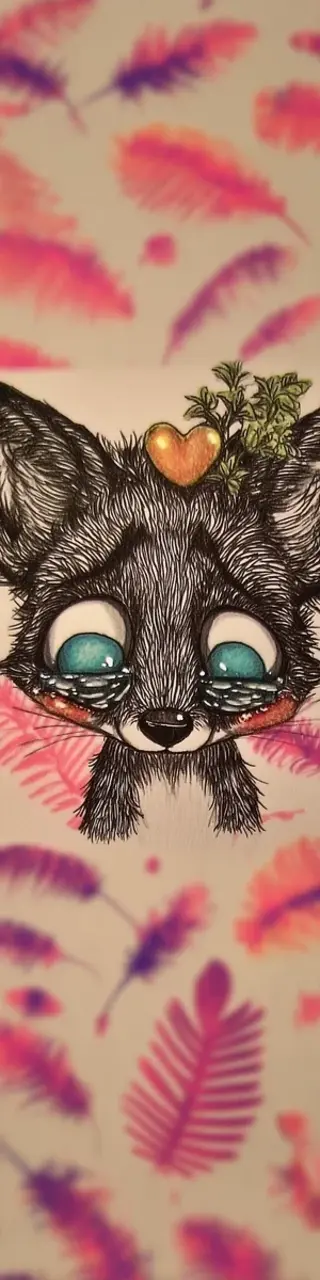 Free printable sad fox with pink leaves bookmark