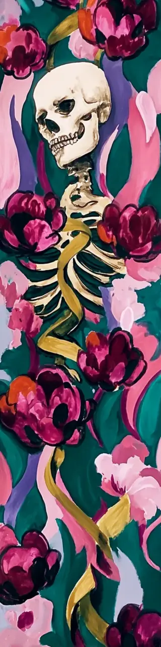 Free printable skeleton and flowers halloween bookmark