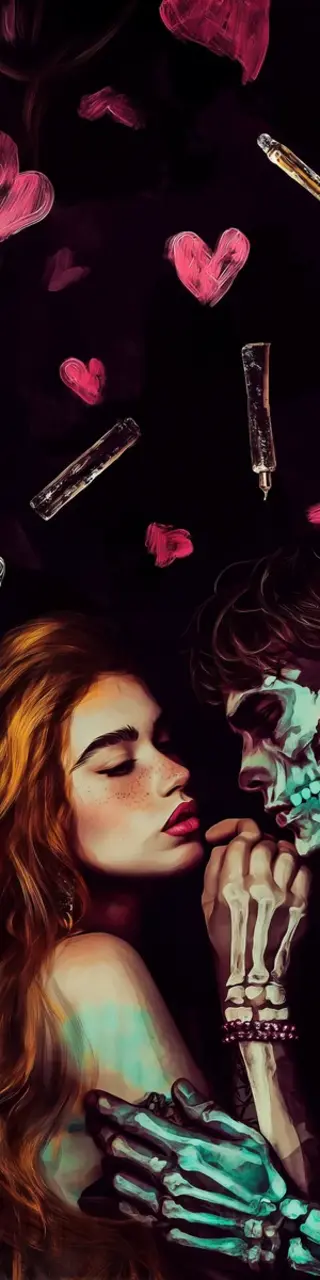 Free printable skeleton hearts dark romance bookmark