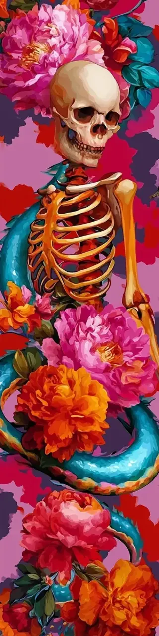 Free printable skeleton snake and flowers bookmark