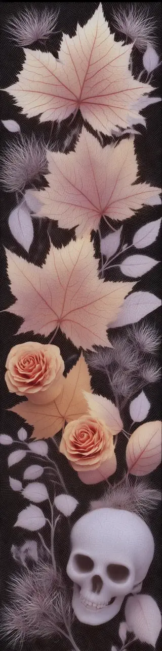 Free printable skull with autumn leaves bookmark