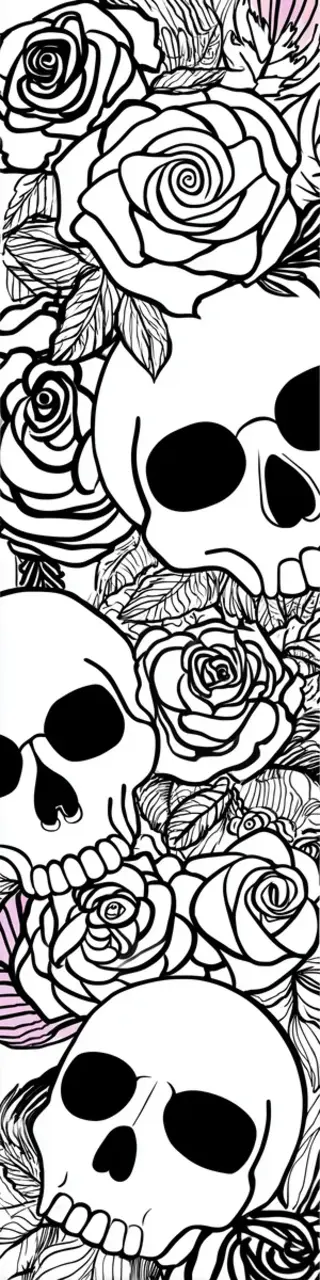 Free printable skulls and roses coloring bookmark