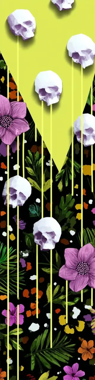 Free printable skulls Halloween floral yellow triangle bookmark