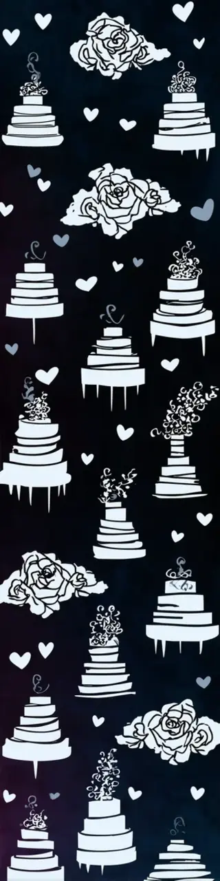Free printable small white wedding cakes on black bookmark