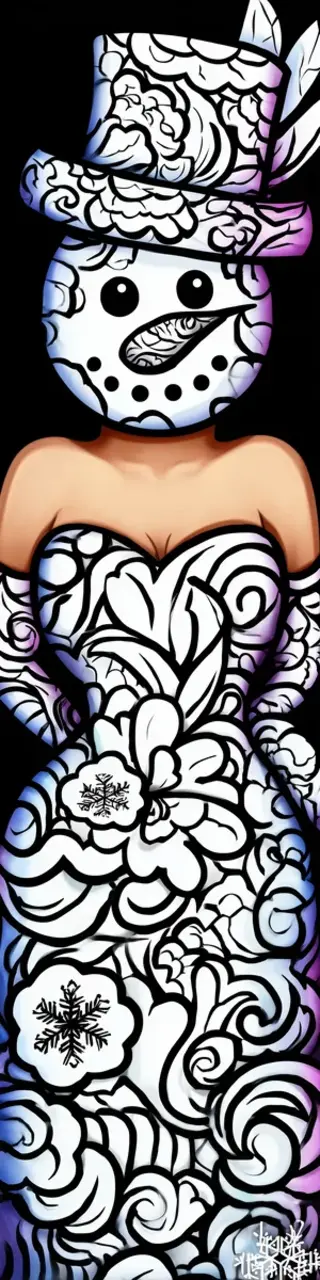 Free printable snowman wearing dress coloring bookmark