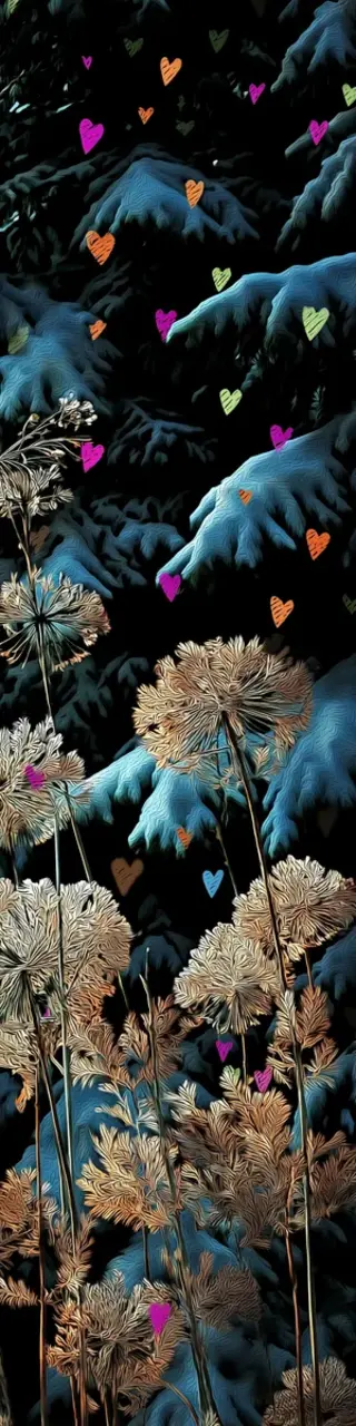 Free printable snowy winter branches and hearts bookmark