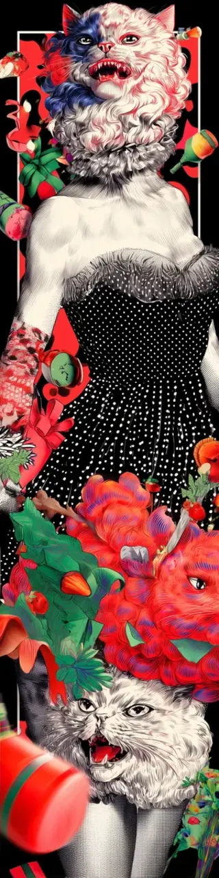 Free printable strange cat mask woman bookmark