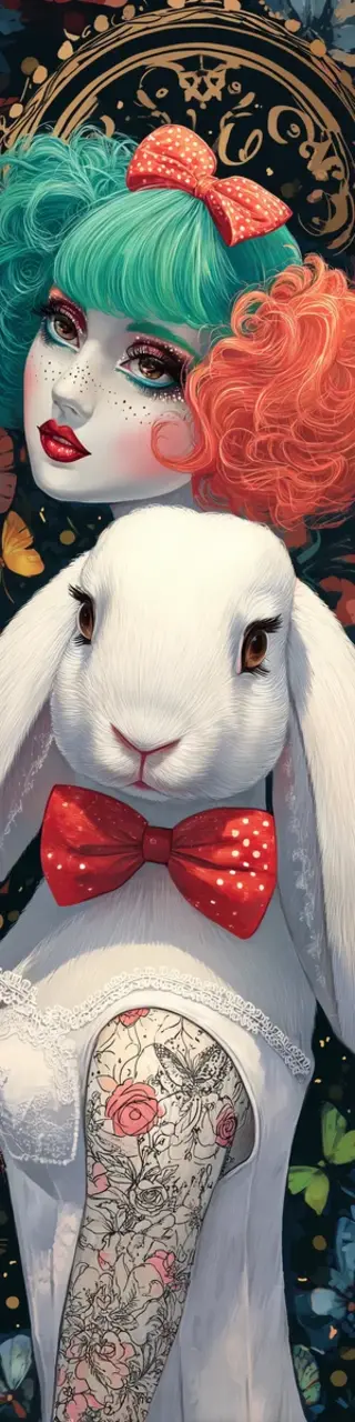 Free printable tank top rabbit with girl bookmark